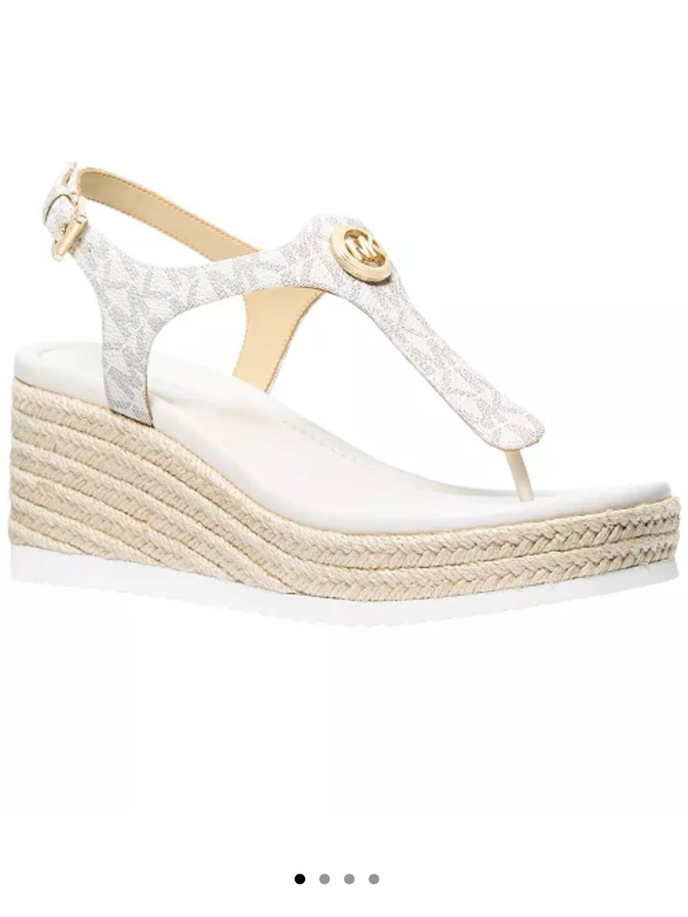 Michael Kors White Logo Espadrille Wedge Thong Sandal